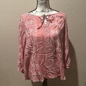 Fred David Pink and white Boho Peasant Tunic Top sz XL